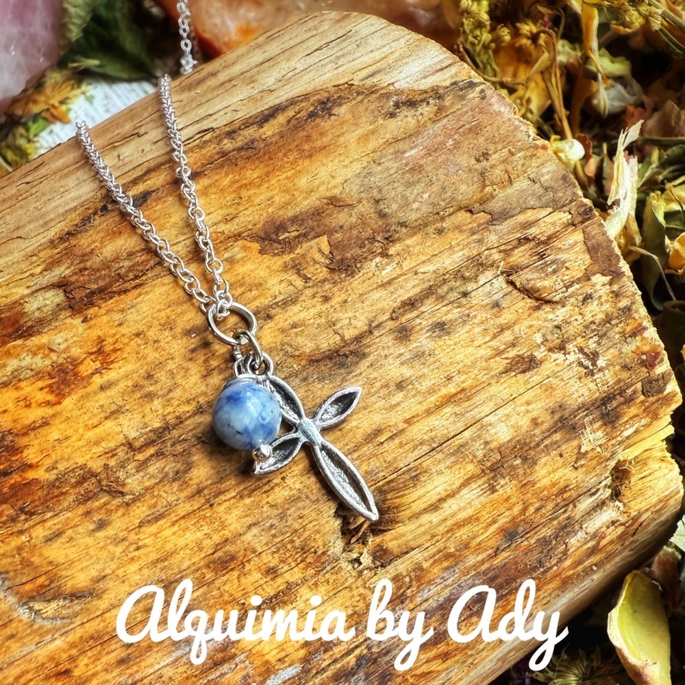 Bohemian + STERLING SILVER LAPIS CROSS +  CHARM NECKLACE